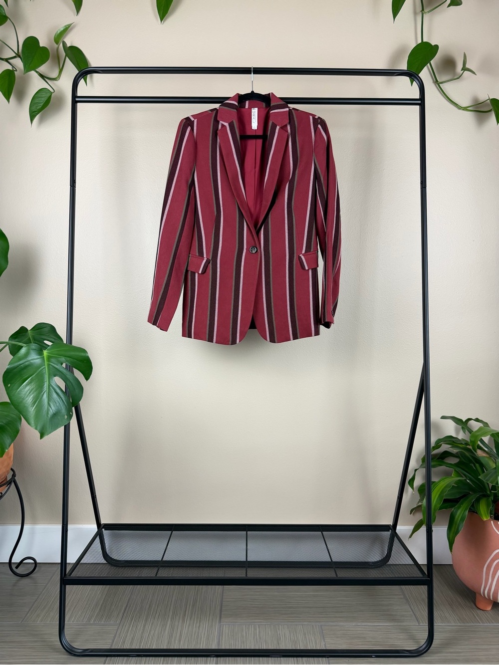 Mural Red and Black Striped Blazer